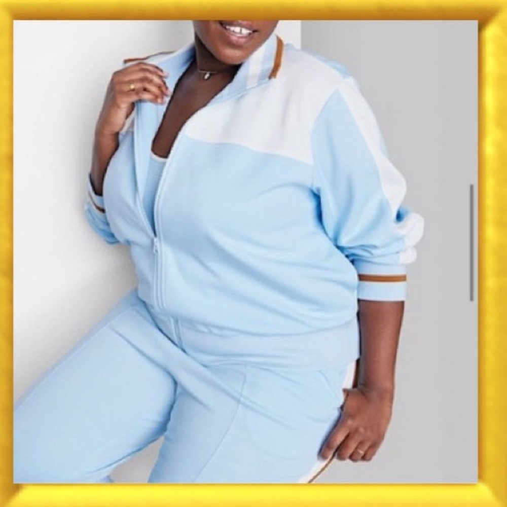 [#1049] WILD FABLE | Target | Baby Blue Stripe Athletic Track Jacket Plus | 1X